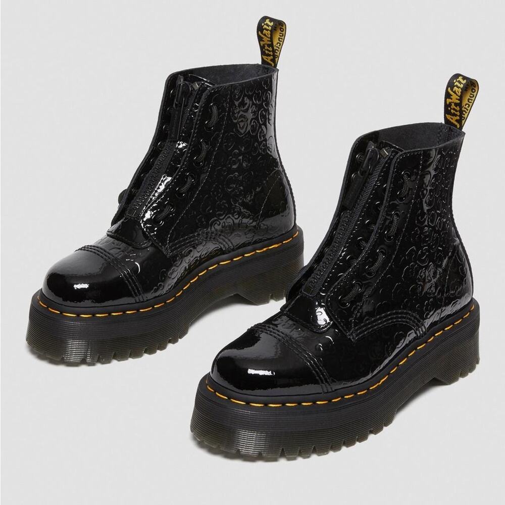 Dr. Martens Glossy Black Embossed Ankle Boots - Picture 9 of 14